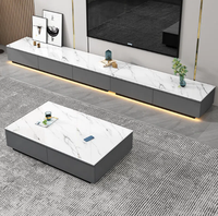 Ensemble Moderne de Meubles de Salon en Bois MDF : Meuble TV Intelligent Effet Marbre et Table Basse avec Tiroir