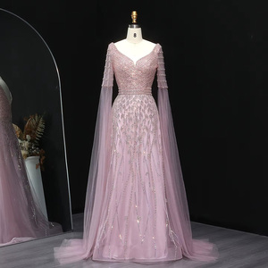 Elegante <span class=keywords><strong>abito</strong></span> da sera con perline <span class=keywords><strong>rosa</strong></span> con maniche a mantello di lusso <span class=keywords><strong>oro</strong></span> blu per le donne matrimonio formale festa Lsz034 - Product Image 1