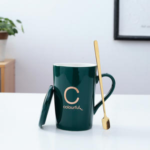 Meilleures ventes Tasse à eau, à thé ou à café en céramique avec inscription créative, tasses en céramique avec couvercle et cuillère - Product Image 2