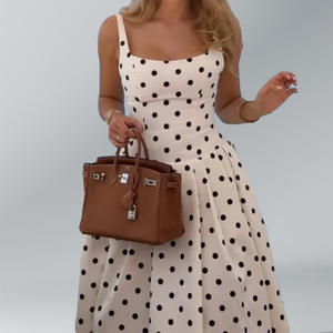 Zomer Nieuwe Europese en Amerikaanse Polkit Casual Dot Chiffon Maxi A-vormige Strapless Off-the-shoulder natuurlijke dagjurk - Product Image 3