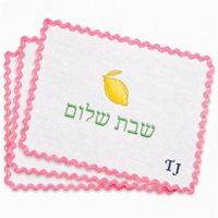 Kit de linge de table Shabbat motif citron avec housse de Challah à bord ondulé rose pour les occasions de réunions familiales juives