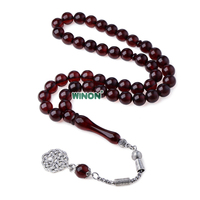 Winon Handgefertigte Transparente Kollektion Harz Bernstein Bakelit Versilberter Kugel-Rosenkranz 10mm 45 Perlen Muslimischer Rosenkranz Gebetskette Tasbih