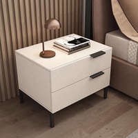 Mesita de Noche Zayshine Italiana Minimalista de Lujo, Color Blanco Arroz, Marco de Madera Maciza, Patas de Metal, Dos Cajones para el Dormitorio, Venta al por Mayor