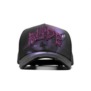 Casquette de baseball sportive 5 panneaux de qualité supérieure, design Rude Awakening NY Chrome, à visière large et incurvée, noire, modèle Rude Awakening - Product Image 3