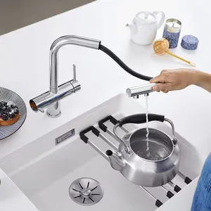 SANIPRO miscelatore contemporaneo a 3 vie flessibile estraibile rubinetto per lavello da cucina per bere direttamente rubinetto per purificazione dell'acqua in acciaio inossidabile