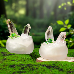 Pointe de cristal naturel, grappe de cristaux individuels, base <span class=keywords><strong>en</strong></span> <span class=keywords><strong>verre</strong></span> pour tasse à thé, micro-paysage bonsaï, ornement de bureau <span class=keywords><strong>en</strong></span> cristal pour la décoration et la recharge. - Product Image 2