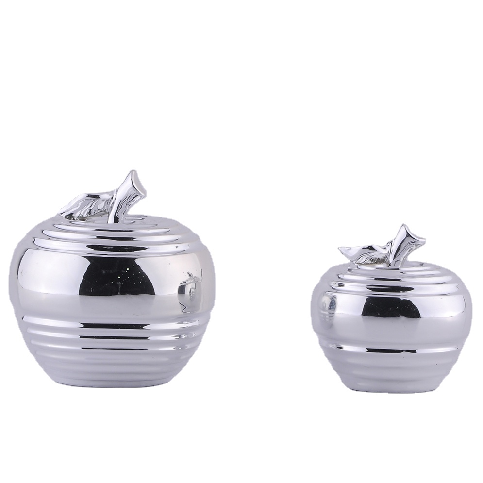 Керамическая фигурка яблока, серебристая керамика, два размера