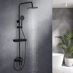 FEIDU Ensemble <span class=keywords><strong>de</strong></span> <span class=keywords><strong>colonne</strong></span> <span class=keywords><strong>de</strong></span> <span class=keywords><strong>douche</strong></span> moderne à quatre fonctions en laiton noir mat Pluie Spray doux Massage en céramique Pommeau <span class=keywords><strong>de</strong></span> <span class=keywords><strong>douche</strong></span> <span class=keywords><strong>de</strong></span> stockage économique - Product Image 4