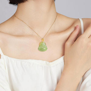 Pendentif Bouddha en Jade Nephrite Naturel de Hotan, Jade Cyan, Argent S925, Bijoux pour Femmes, Cadeau avec Certificat d'Expertise D316 - Product Image 4