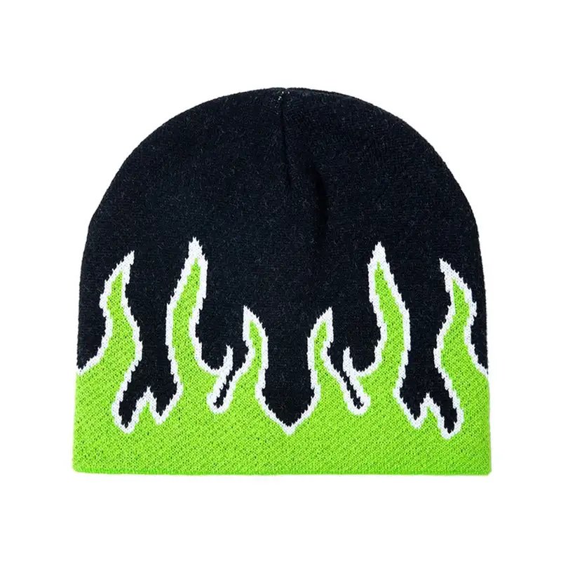 Alev şapka akrilik örme şapka özel logo sıcak düz kenar akrilik jakar yün şapka sonbahar ve kış