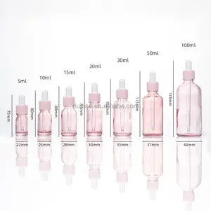 Custom Pink Glass Dropper Bottles With Crimp On With Button For Cosmetic Essential Oil Frosted Glass Dropper Bottles