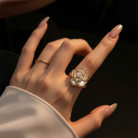 Bague de mariage pour femme, en laiton plaqué or 18 carats, argent sterling, perles d'eau douce naturelles, motif floral, à porter au quotidien