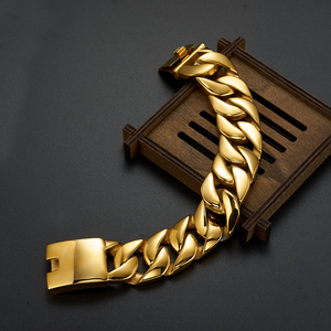 2024 Hiphop acciaio inox 18K oro italiano mens link cubano bracciale - Product Image 2