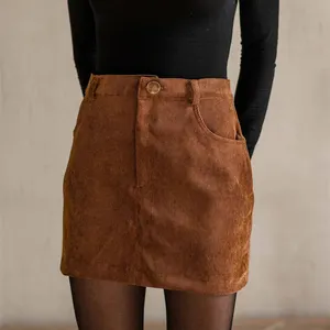 Custom Fashion High Waisted Mini 100% Baumwolle Cord Natural Organic Brown Damen röcke Plus Size Damen kleider Mädchen kleider