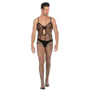 Giao hàng nhanh lenceria Hombre Sheer Fishnet crotchless của nam giới bodystocking sexy vớ bodysuit Hollow Out Mens đồ lót
