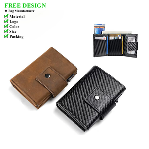Cartera de cuero genuino para hombre, monedero corto de cuero de vaca Vintage para hombre con tarjetero de aluminio emergente, ranura para <span class=keywords><strong>Airtag</strong></span> - Product Image 1
