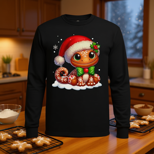 Camiseta de manga larga navideña con diseño de Gecko de jengibre de Santa Claus y diseño de panadero elaborando galletas - Product Image 3