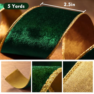 Rubans de Noël de luxe pour la décoration de l'arbre de Noël, ruban en velours rouge de 6,3 cm pour la fabrication de nœuds DIY - Product Image 4