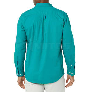 Best Selling Men's Spring Casual Dress Shirts Solid Cotton Breathable Knitted Fabric Stretchable <b>Covered</b> <b>Button</b> Closure - Product Image 3