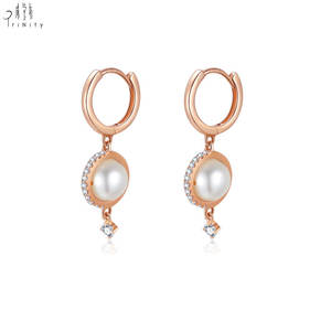 Latest Pearl Jewellery Fresh Water Pearl and Diamond Earring 18K <b>Rose</b> <b>Gold</b> Fine <b>Hoop</b> Earring Jewelry - Product Image 2