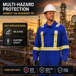 Combinaison Nomex IIIA FR 6 Oz haute visibilité, dos en X, résistance aux flammes intrinsèque CAT 2, vêtements de travail résistants aux flammes pour le secteur pétrolier, gazier et électrique - Product Image 3
