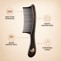 Peigne démêlant artisanal en bois de noyer africain à dents larges avec incrustation de fil de cuivre, idéal pour salons, spas, vente en gros et cadeaux