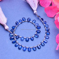 Perles de pierres précieuses de cyanite bleue naturelle haut de gamme, faites à la main, facettées en forme de poire, 8 pouces, pour bijoux créatifs en pierre