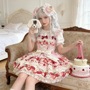 Vestido JSK Lolita con Estampado de Fresas, Falda Estilo Princesa, Disfraz de Cosplay de <span class=keywords><strong>Anime</strong></span> para Mujer, Fiesta, Té - Product Image 3
