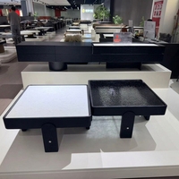 Table basse simple au design épuré, en panneau pressé foncé de forme linéaire, 140 cm, autoportante, pour un espace de rangement épuré dans le bureau ou la salle familiale