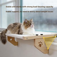 Hamac pour chat suspendu au rebord de fenêtre, avec cadre en bois massif, rembourrage en coton amovible et lavable, assemblé, peut être placé au sol
