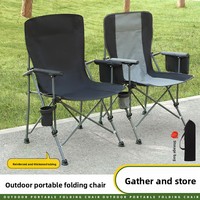 Chaise pliante moderne d'extérieur en acier inoxydable avec accoudoirs, sangle dorsale, porte-gobelet et poche latérale pour jardin, camping et usage directeur