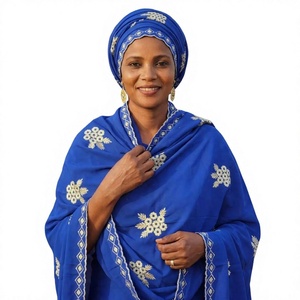 Wholesale Women Blue Swiss Voile Hijab Floral Embroidery Lightweight Breathable Ethnic <b>Scarf</b> Modest Wear Daily Wrap OEM Supplier - Product Image 1