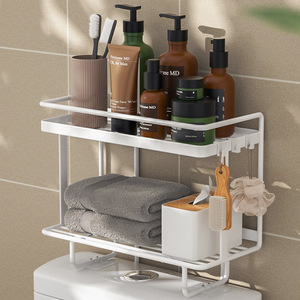 Support de rangement multifonctionnel pour toilettes 1/2 Étagères d'organisation de salle de bains Support de toilette en métal <span class=keywords><strong>double</strong></span> pour le stockage des épices - Product Image 2