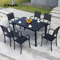 6 + 1 bonne qualité Bali Look extérieur meubles d'extérieur salle à manger 9 pièces en plastique bois empilé tables et chaises ensembles de jardin