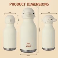 Bouteille d'eau isotherme en acier inoxydable à double paroi de 16 oz pour enfants, anti-fuite, sans BPA, avec couvercle animal