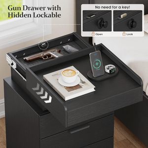 Turosur Night Stand With Gun Drawer <b>Led</b> Lighting Wireless Charging 3 Drawers Modern <b>Bedside</b> <b>Table</b> Storage - Product Image 6