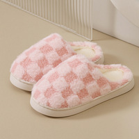 Sandal Rumah Wanita Berbahan Katun, Hangat untuk Musim Dingin, Empuk, Ringan, Alas Lembut, Anti-selip, Motif Kotak-kotak, Bulu Halus