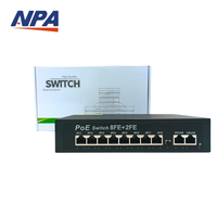 Conmutador Ethernet POE ANPA AP-1028PE de 10 Puertos 10/100Mbps, 2 Uplinks, Protección contra Rayos de 6KV, Extensión de 250m, SNMP, Capacidad de 2.0Gbps, QoS