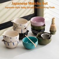 Ensemble d'accessoires pour la cérémonie du thé Matcha : plateau de service en bois, bol, tamis, cuillère, support