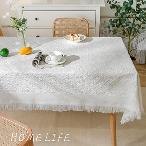 SKLuxury Cotton Rectangular <b>Tablecloth</b> Solid Color Checkered Pattern With Tassel Home Use Wear Resistant Dustproof - Product Image 5