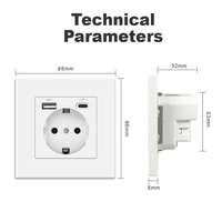 Prise de Courant EU, Prise Murale avec Port de Charge USB et Type C 2.1A 16A, Panneau PC Gris 86mm*86mm pour Russie Espagne Novski