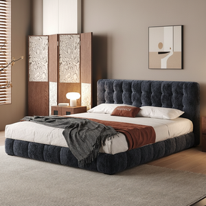 Cama Moderna y Sencilla de Chenilla con Respaldo Alto, Acolchado Suave, Estructura de Madera de Pino, Tamaño Doble, para Dormitorio Moderno, Decoración del Hogar - Product Image 5