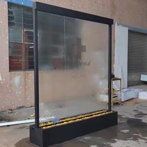 Fontaine murale en cascade, en promotion, avec panneau en verre et structure en acier inoxydable, éclairée par LED, pour la décoration intérieure. - Product Image 3