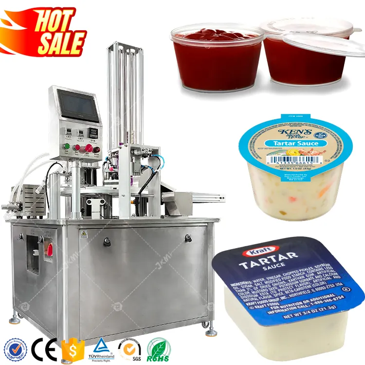 Mesin penyegel isi wadah plastik pasta saus kecil otomatis penjualan laris untuk mesin pengemasan cangkir mentega saus BBQ
