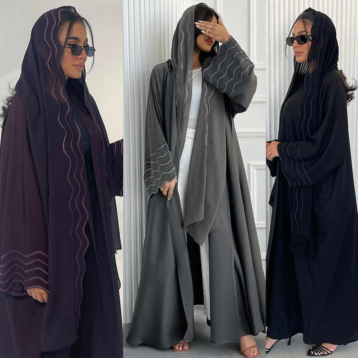 Eid Muslim Wave Embroidery Hijab Abaya - Long Dubai Kaftan
