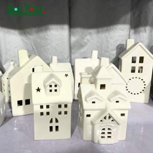 סט כפר חג מולד סיטונאי, בתים מודרניים בצורת בית, לבנים לבנים מחרסינה, קישוטי בניינים קרמיים לעיצוב הבית - Product Image 6