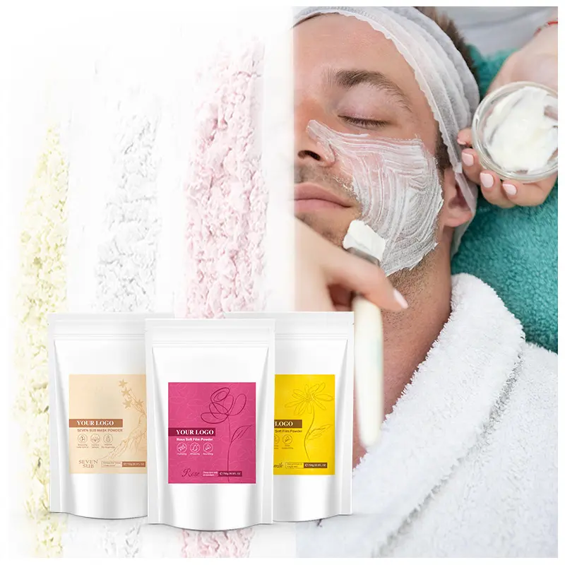 Masque de poudre de gelée de soins de la peau du visage au collagène rose blanchissant pour peau sèche sur le visage nez cou corps main cristal matériel Peel Design