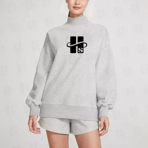 Pull à col montant en molleton brossé, nouvelle arrivée, couleur unie, épaules tombantes, grande taille, broderie personnalisée pour femmes, automne - Product Image 2