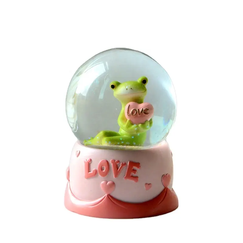 Z16376A regalo di san valentino Polyresin Mini Frog Statue resina realizzata Glasswater Ball Water Snow Globe Custom Desktop Decor