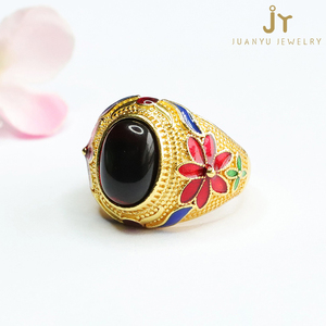 Anelli di pietre preziose in ottone placcato oro smaltato a forma di fiore anelli di ambra rossa naturale dimensioni regolabili gioielli di alta qualità ambra anelli - Product Image 3